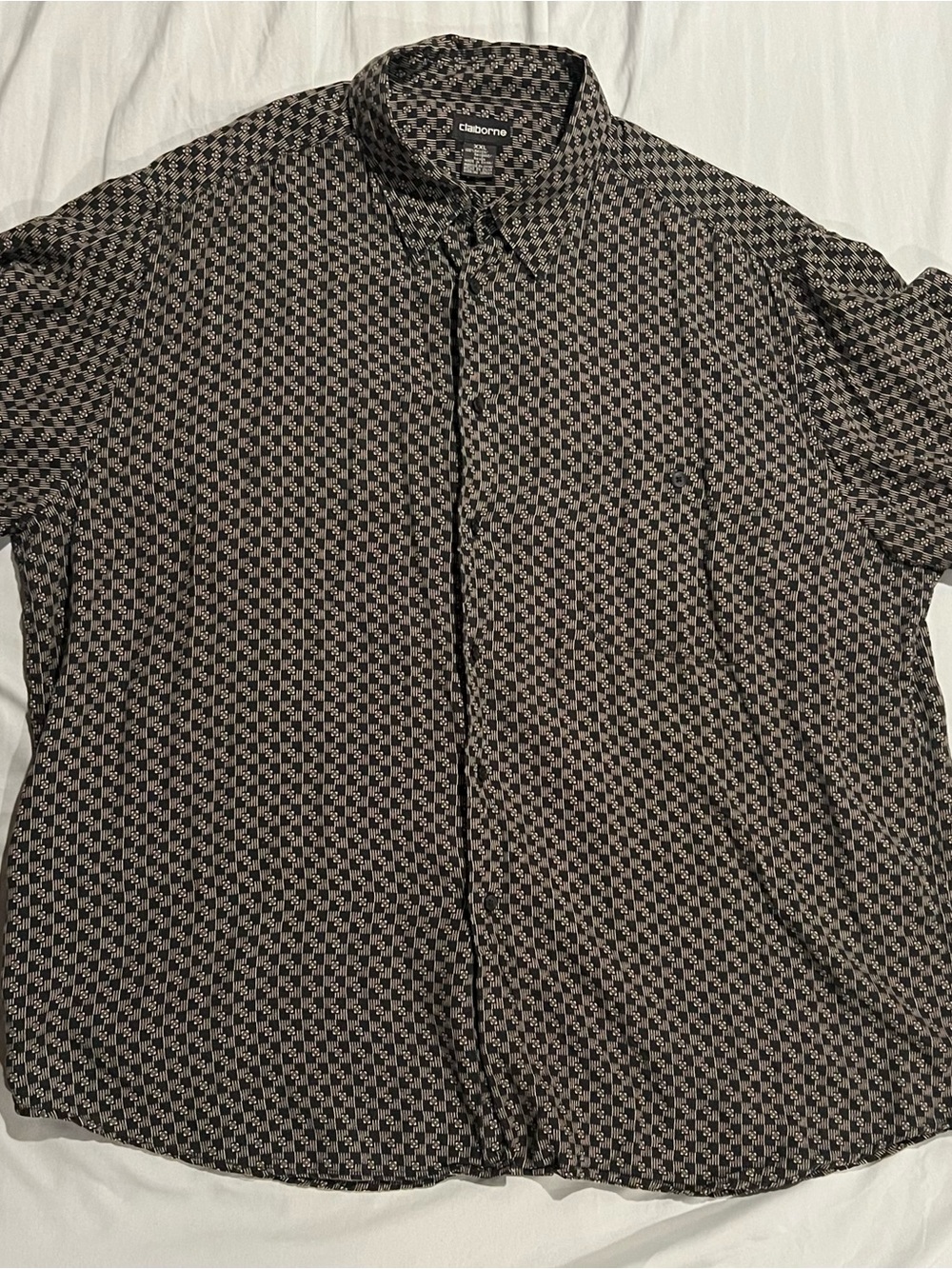 Claiborne Men's Black and Gray Geometric Button-Down Shirt